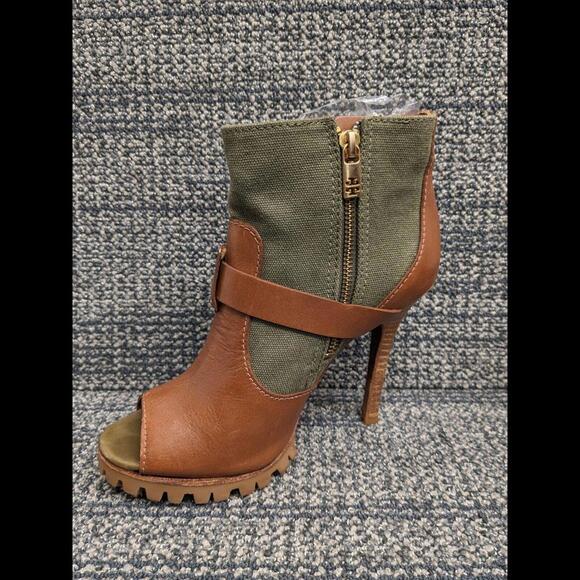 Tory Burch Oren Peep Toe Ankle Booties Olive Brown Women 7.5 - Picture 14 of 14